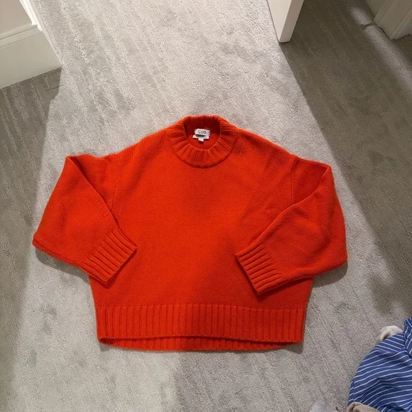 COS Chunky Pure Cashmere Crewneck Sweater Orange Size Small - Picture 5 of 7